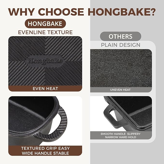 HONGBAKE Everline Collection 2 in 1 Cast Iron Loaf Pan with Lid, 9x5 Bread Pans for Homemade Bread, Pre-Seasoned Nonstick Sourdough Baking Pan, Even Heating Loaf Dutch Oven, Banana Bread Tins