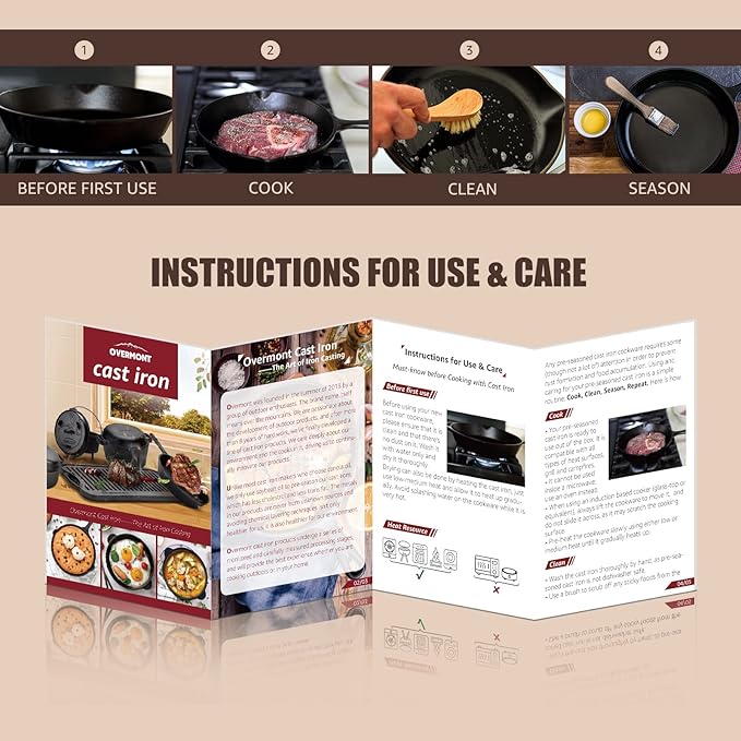 Overmont 2-in-1 Cast Iron Dutch Oven - 5QT Pre-Seasoned All-in-One Casserole Braising Pan with Skillet Lid Cookbook & Silicone Handle Covers - Heavy Duty Oven-Safe Pot for Bread Baking Frying Camping