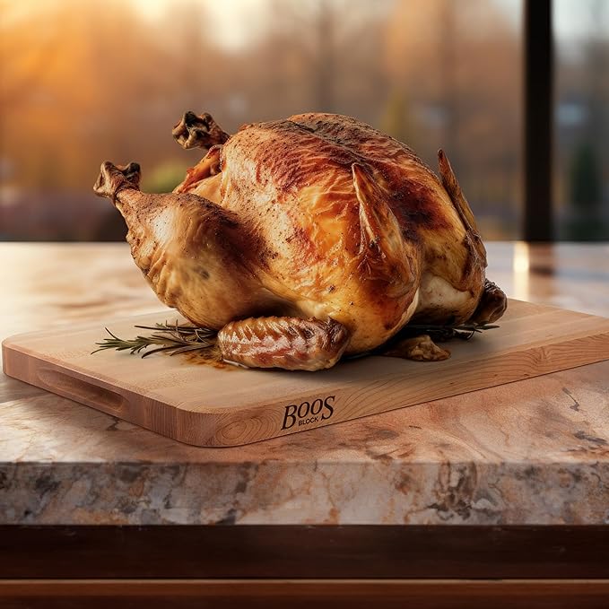 John Boos Chop-N-Slice Series Rectangular Wooden Maple Cutting Board 18”x12” – 1.25” Thick, 8-lb Reversible Butcher Block with Eased Corners, Edge-Grain & Finger Grips – Made in the USA