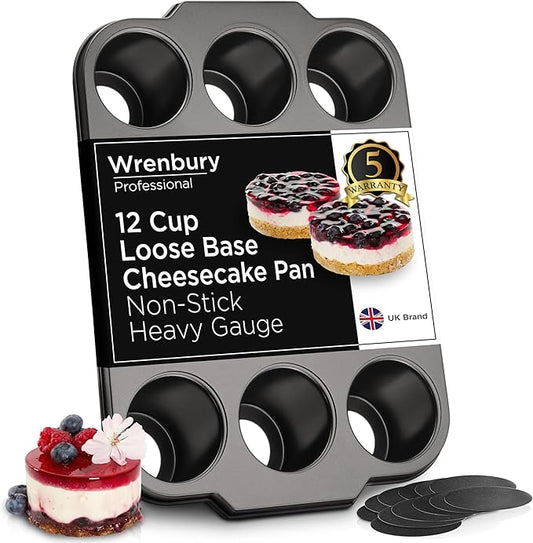 Wrenbury Pro Mini Cheesecake Pan - Nonstick Carbon Steel, Removable Bottom, 12 Cup, 3-Inch, Easy Clean, PFOA-Free