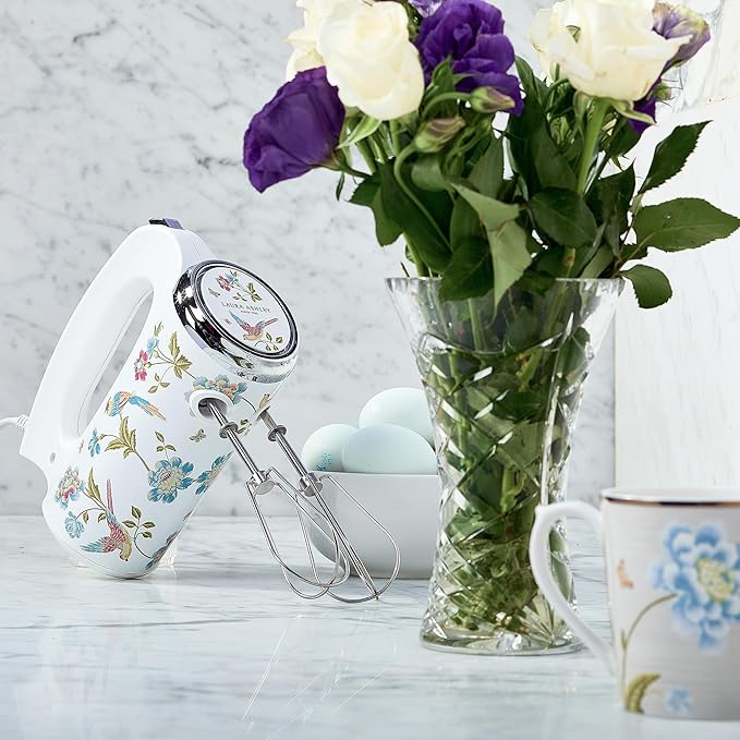 Laura Ashley Hand Mixer Electric Handheld 200W - Hand Held Electric Whisk with 5 Variable Speeds - Hand Mixers with Durable Stainless Steel Beaters - Easy to Clean Light Weight Cake Mixer for Baking