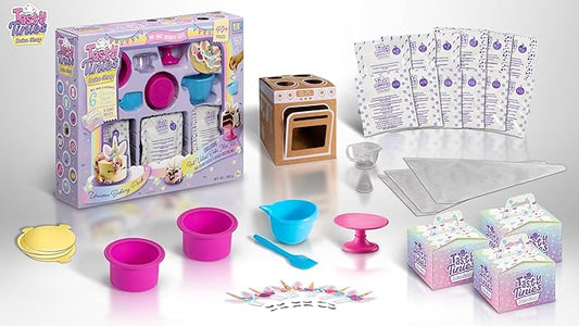 Goliath Tasty Tinies Bake Shop | Unicorn Bakery Party Pack | Red Velvet Cake Mix & Cream Cheese Flavor Frosting | Mix, Bake & Decorate 6 Real Mini Cakes | Includes Mini Tools & Ingredients | Ages 6+