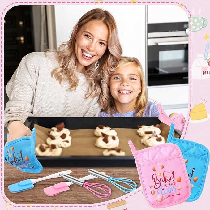24 Pcs Kids Mini Baking Supplies with Kitchen Utensil, Pot Holders, Spatula, Rolling Pin, Whisk for Kids Classroom School Exchange Party Favors (Small)