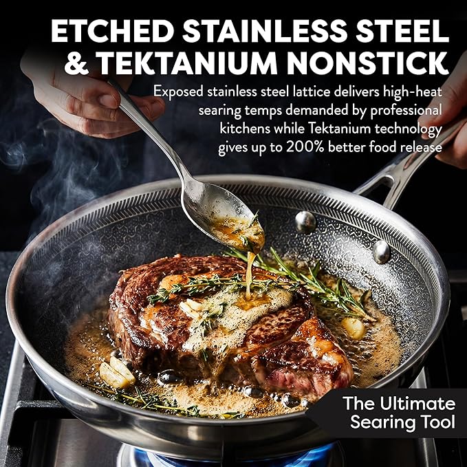Gotham Steel Hybrid 3pc Frying Pan Set, Stainless Steel Ceramic Nonstick, 8 10 12 inch, Induction Ready, PFAS/PFOA Free, Oven & Dishwasher Safe - Black