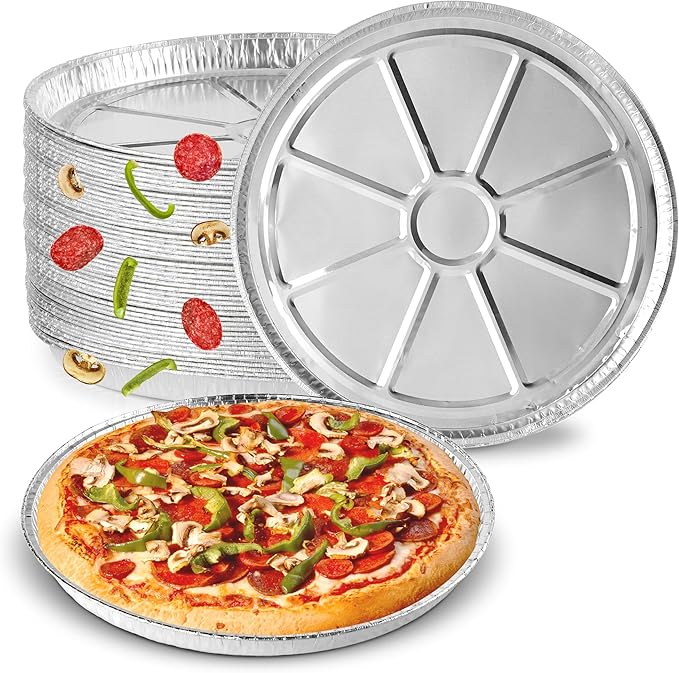 (25 Pack) 12 Inch Aluminum Pizza Pans Disposable Round Foil Focaccia Pan for Individual Personal Pizzas, Giant Size Chocolate Chip Cookie Cake Tin, Large Serving Trays, Platter Tray