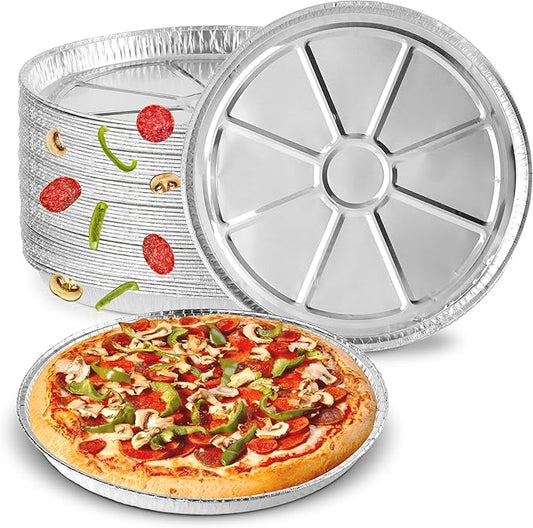 (25 Pack) 12 Inch Aluminum Pizza Pans Disposable Round Foil Focaccia Pan for Individual Personal Pizzas, Giant Size Chocolate Chip Cookie Cake Tin, Large Serving Trays, Platter Tray