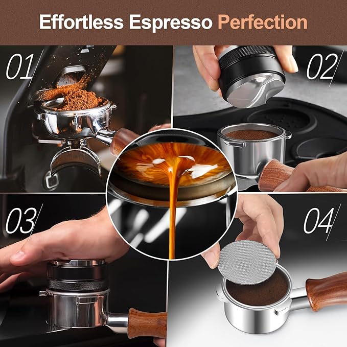 54mm Bottomless Portafilter with Puck Screen, Compatible with Breville BES870/880 & Solis etc., 3-Ear Stainless Head