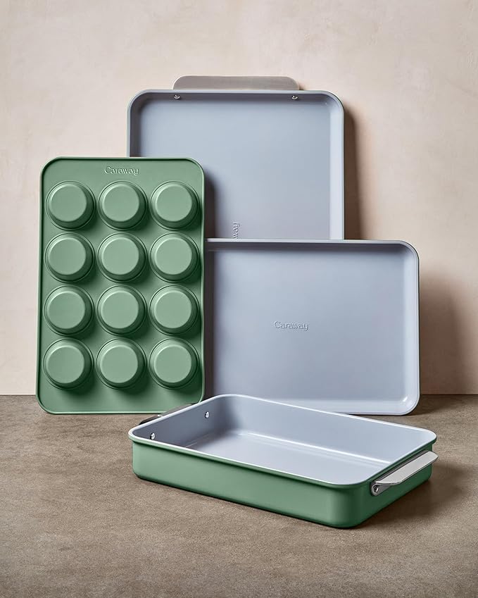 Caraway Nonstick Rectangle Baking Pan Set – 2x 9" x 6.5" & 1x 9" x 13" - Non-Toxic, PTFE & PFOA Free – Aluminized Steel Core – Deep Ceramic Baking Pan for Casseroles, Lasagna & More - Slate