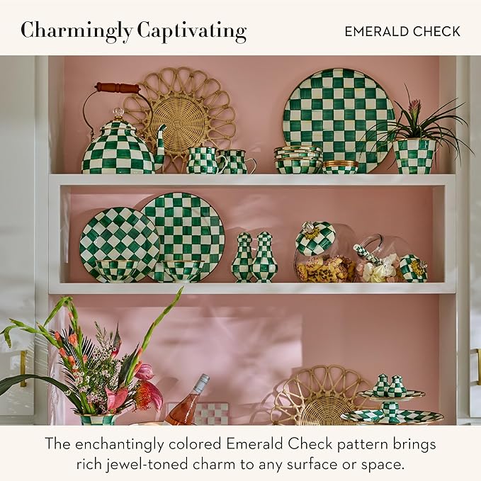 MACKENZIE-CHILDS Set of 2 Tempered Glass Cutting Boards, Countertop Cutting Boards, Green-and-White Emerald Check