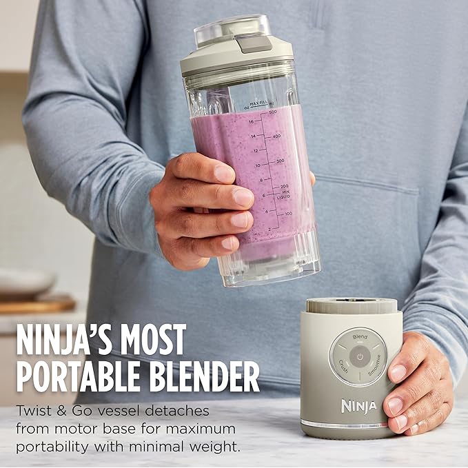 Ninja Blast Max, Portable Blender + Twist & Go, Personal Ninja Blender, Smoothie, Blend, Ice Crush, 3 Programs, Cordless, 22 oz removable Vessel, Dishwasher Safe, Leakproof, Cream, BC251IV