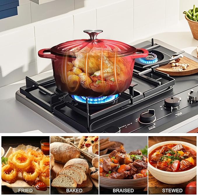 Enameled Cast Iron Dutch Oven Pot with Lid, 3 QT Dutch Oven for Bread Baking, Heavy Duty Cast Iron Pot for Braising, Cook, Bake, Oven Safe across All Cooktops (Gradient Red,3 QT)
