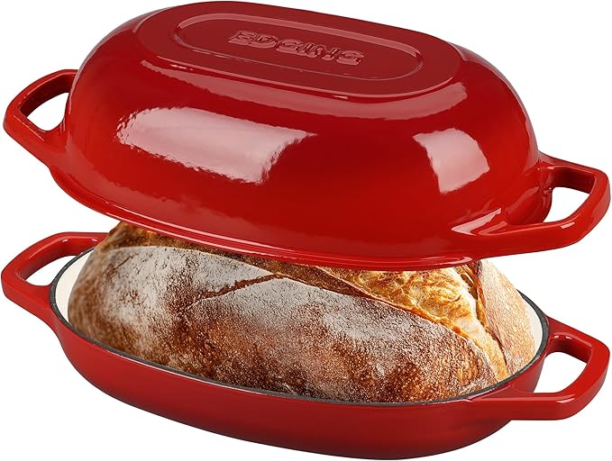 Enameled Cast Iron Oval Dutch Oven Pot with Lid, Dutch Oven for Sourdough Bread Baking, Oval Bread Pan, Bread Oven, Bread Dutch Oven, 5qt, Red
