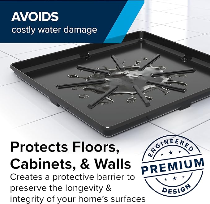 Camco Low Profile Washing Machine Drain Pan with PVC Fitting - 29 inch x 33 inch ID and 30.5 inch x 34.5 inch OD - Protects Your Floors from Washing Machine Leaks - Easy to Use - Graphite - 20784