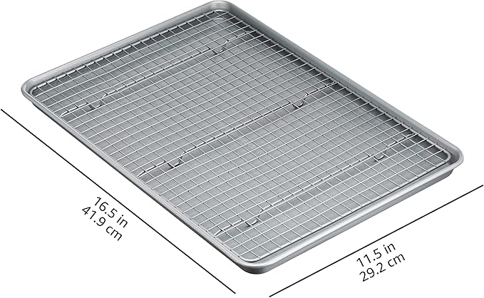 Amazon Basics Ceramic Nonstick Baking Sheets & Cooling Rack Set, PTFE & PFOA Free, Dishwasher Safe, Oven Safe, Half Sheet Size, Gray, 2-Pack