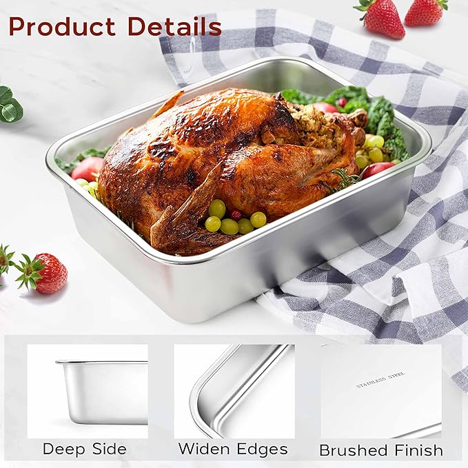 Lasagna Pan Deep, Onader 10⅝ x 8¼ Inch Rectangle Stainless Steel Lasagna Baking Dish, Metal Baking Cake Pan, Oven & Dishwasher Safe
