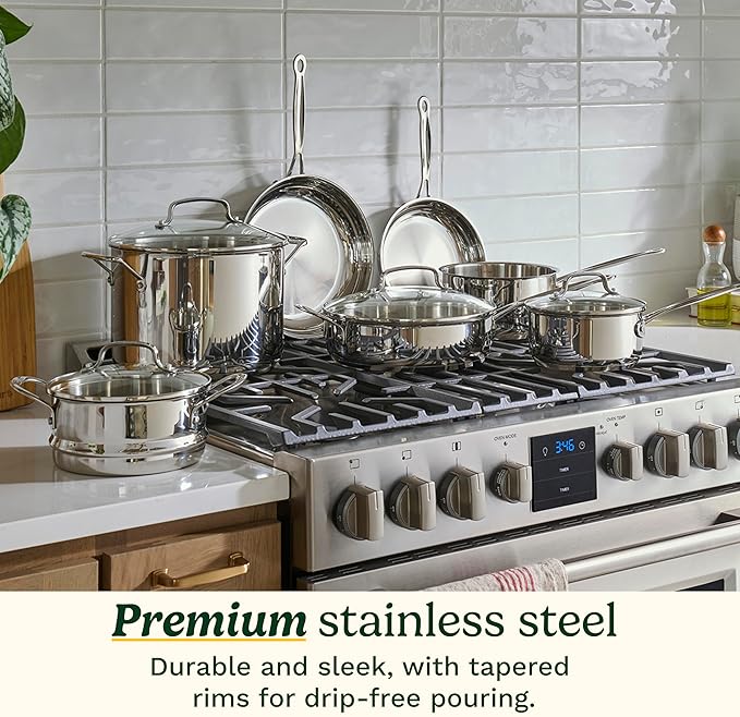 Cuisinart Chef’s Classic 11-Piece Stainless Steel Cookware Set, Pots and Pans Cooking Set with Aluminum Encapsulated Base to Heat Quickly and Evenly, Cool Grip Handles, Dishwasher Safe, 77-11G
