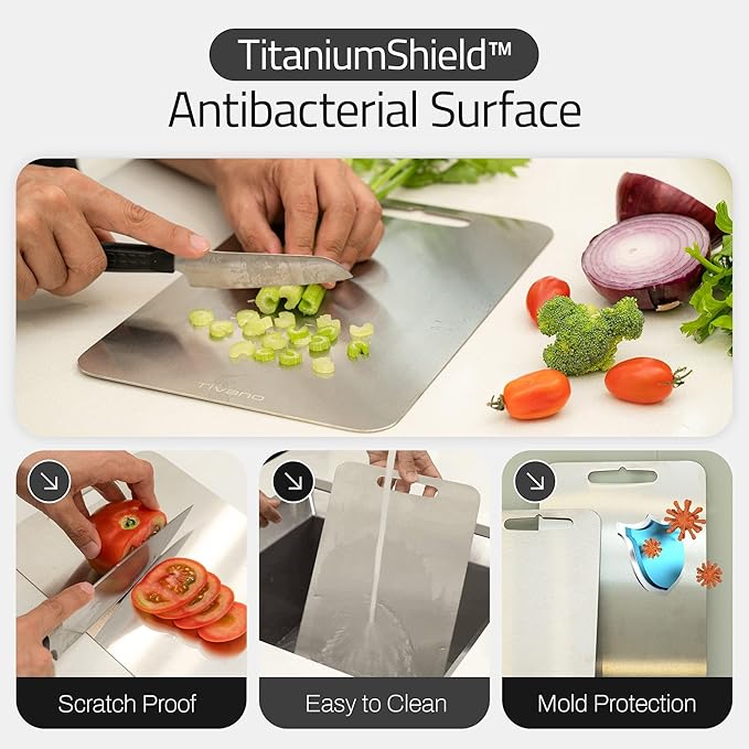 Original Tivano TitaniumShield Cutting Board, Odor and Stain Resistant, Dishwasher Safe, Heat & Scratch Proof