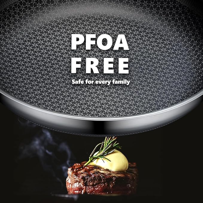 Non Stick Frying Pans 12 inch, Hybrid Improved Version Frying Pans Nonstick with Lid,non stick Stainless Steel Skillets, Dishwasher and Oven-Safe Chef Pan, PFOA Free Cookware