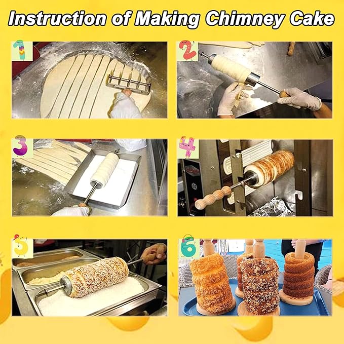 INTBUYING Chimney Cake Machine, Chimney Cake Roll Oven Maker, Stainless Steel Chimney Cake Oven Machine, with 2pcs Baking Tools and Wooden Handles for Commercial and Home Use, 110V