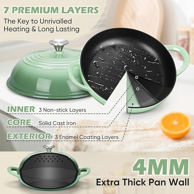 Bread Dutch Oven for Sourdough Baking (5.5 QT), Joyfair Enameled Cast Iron Dutch Oven Pot with Lid, Sourdough Bread Pan with Dual Handles, Non-Stick & Even Heat, Oven-safe up to 500°F, Pistachio Green