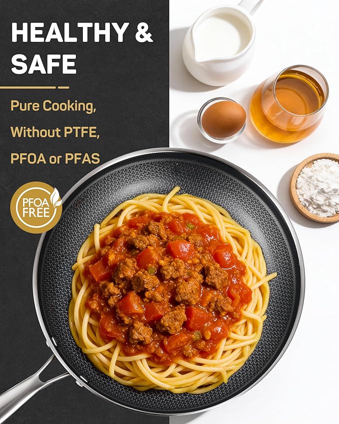 Stainless Steel Nonstick Frying Pan, Hybrid Ceramic 10-Inch Frying Pan, Stay-Cool Handle, PFAS & PFOA PTFE Free, Dishwasher & Oven Safe, Scratch-Resistant, Compatible with Induction & All Cooktops