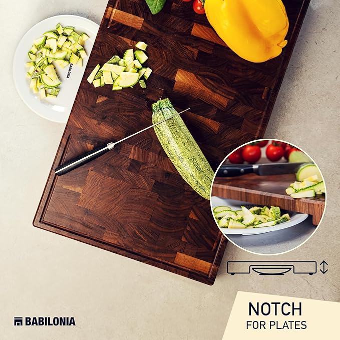 XXL American Black Walnut Cutting Board 24 x 15 Inch (ExtraThick 1.7"), Premium Quality & Professional Butcher Block. Heavy Duty End Grain Wood Chopping Board (Oil & Plate included)