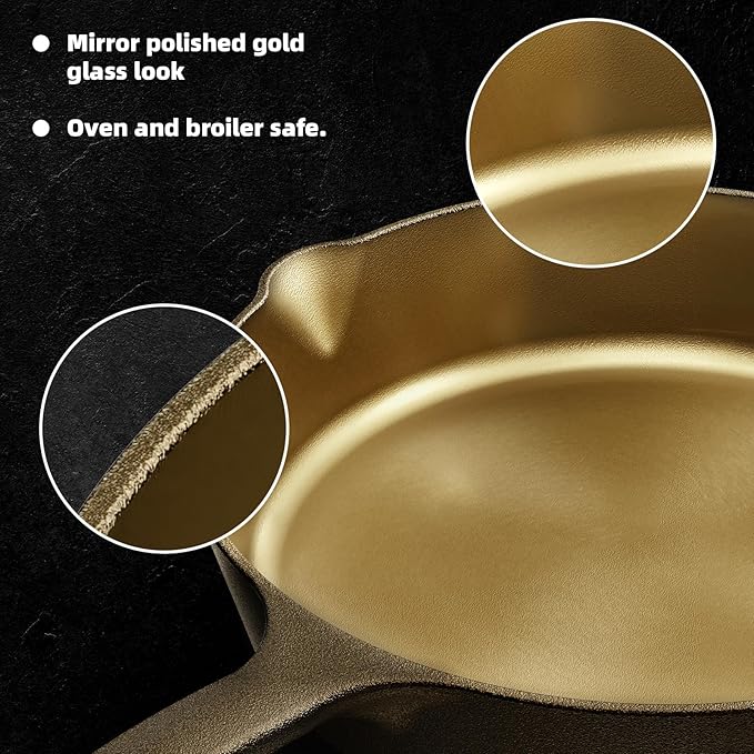 iLiving Seasoned Modern Heirloom Mirror Polished Cast Iron Skillet Pan 12" (2.7" Wall Height/3.7 L)