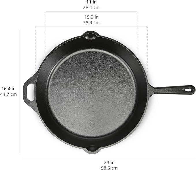 Amazon Basics Pre-Seasoned Cast Iron Skillet, Oven Safe, Even Heating, Heat Distribution, Stove Compatible, Heavy-Duty, 15-Inch, Black