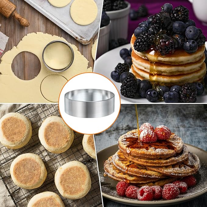 HARFINGTON 4Pcs Round Cake Ring 2.36 x 1 Inch Seamless Stainless Steel Pastry Mousse Dessert Ring Mirror Coating for Baking Cooking English Muffins Crumpet Making Tool