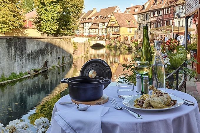 STAUB Cast Iron Dutch Oven 1.25-qt Round Cocotte, Made in France, Serves 1, Matte Black
