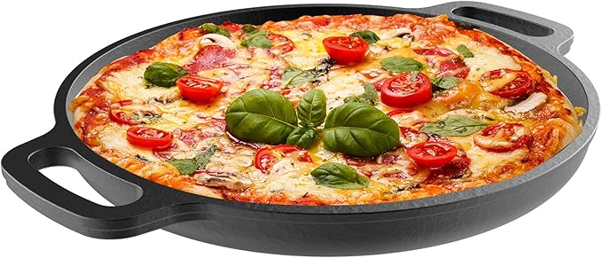 Cast Iron Pizza Pan-13.25 Pre-Seasoned Skillet for Cooking, Baking, Grilling-Durable, Long Lasting, Even-Heating Kitchen Cookware by Classic Cuisine, (82-KIT1089)
