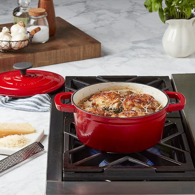 Smith & Clark 3-Quart Enameled Cast Iron Dutch Oven Pot with Lid, Red