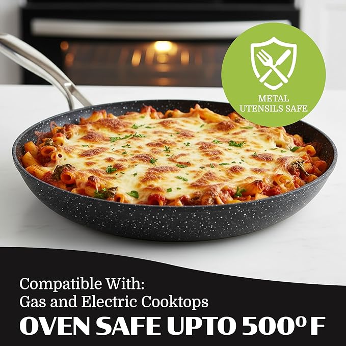 Granitestone Ceramic Nonstick Frying Pan Set 3pc 8/10/12 inch, Non Toxic Skillet Set, Induction Compatible, PFOA Free, Oven & Dishwasher Safe - Black