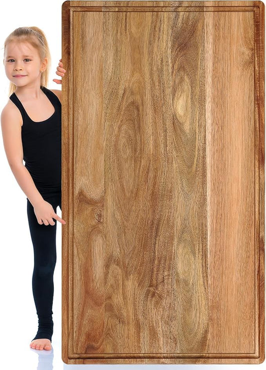 32" x 18" Large Acacia Wood Cutting Boards for Kitchen Wooden Cutting Board with Juice Groove Extra Large Serving Platter Carving Tray for Meat Cheese(Natural)