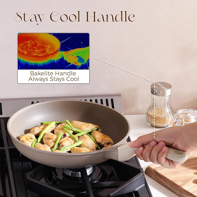 PRICUSIS Nonstick Frying Pan Skillet, Swiss ILAG Coating, 12 Inch Induction Compatible with Stay Cool Handle, PFOA Free Omelet Pan, Dishwasher Safe, Warp Resistant (Honey Apricot)