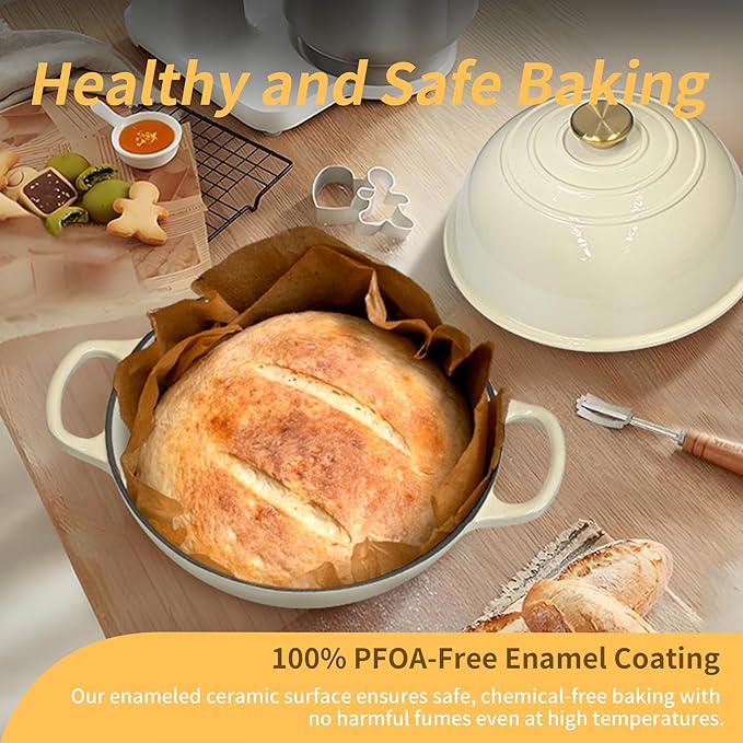 Bread Dutch Oven for Sourdough Bread Baking – Cast Iron Dutch Oven Pot with Lid, Enameled Bread Baker, 6 Quart/26cm White