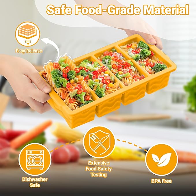 Silicone Freezer Tray for Soup with Lid – 1-Cup Soup Container Cube Style Ice Cube Trays for Freezer, Meal Prep & Food Storage, Freeze 250mL/125mL Portions – 2 Pack