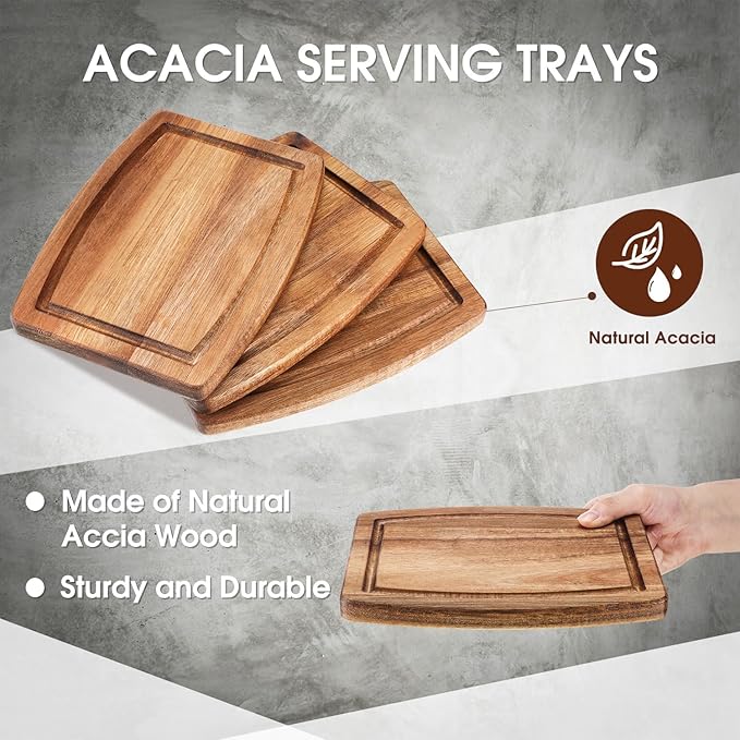 Kigley 20 Pcs Acacia Wood Cutting Boards Bulk for Laser Engraving Wooden Dinner Plates with Groove Chopping Charcuterie Board Carving Tray for Holiday Housewarming Party Gifts (8 x 6 Inch)