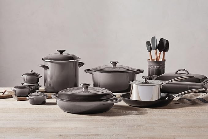 Le Creuset Silicone Craft Series Utensil Set with Stoneware Crock, 5 pc., Oyster
