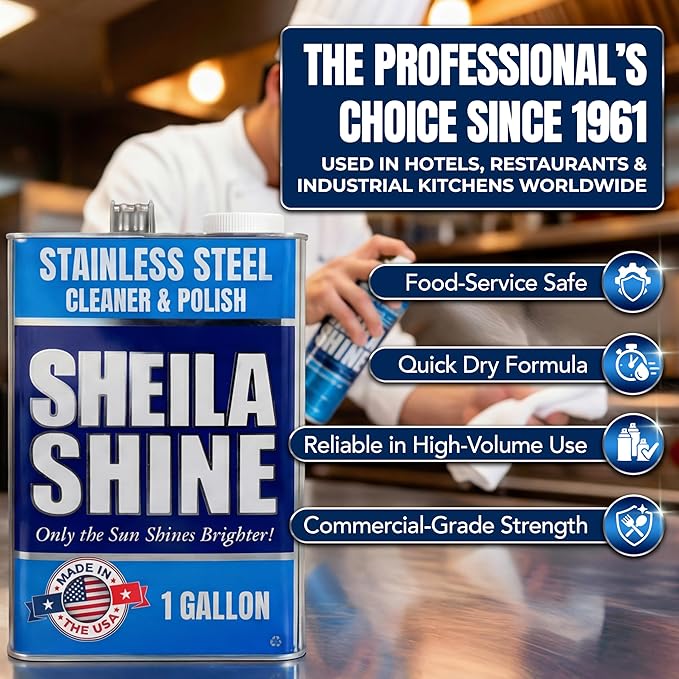 Sheila Shine Stainless Steel Cleaner and Polish (1 Gallon) – Cleans, Polishes & Protects Kitchen Appliances, Refrigerators, Sinks, Ovens & Grills – Stainless Steel Polish and Cleaner