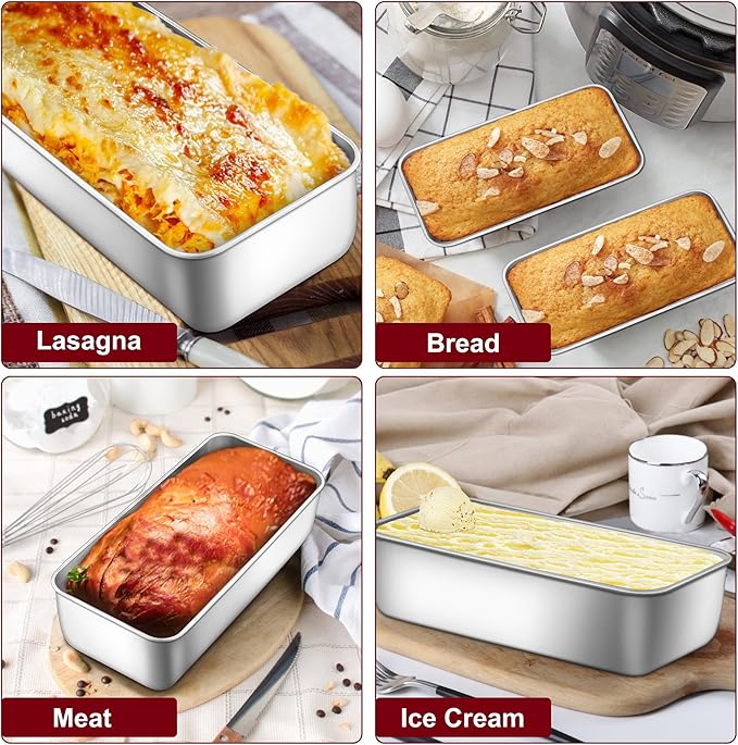 LIANYU 8 Pack Large 12x5 Inch Loaf Pans, Stainless Steel Bread Pans Set for Baking Sourdough Bread, Meatloaf, Cake, Brownies, Durable & Non Toxic Metal Bakeware, Dishwasher Safe