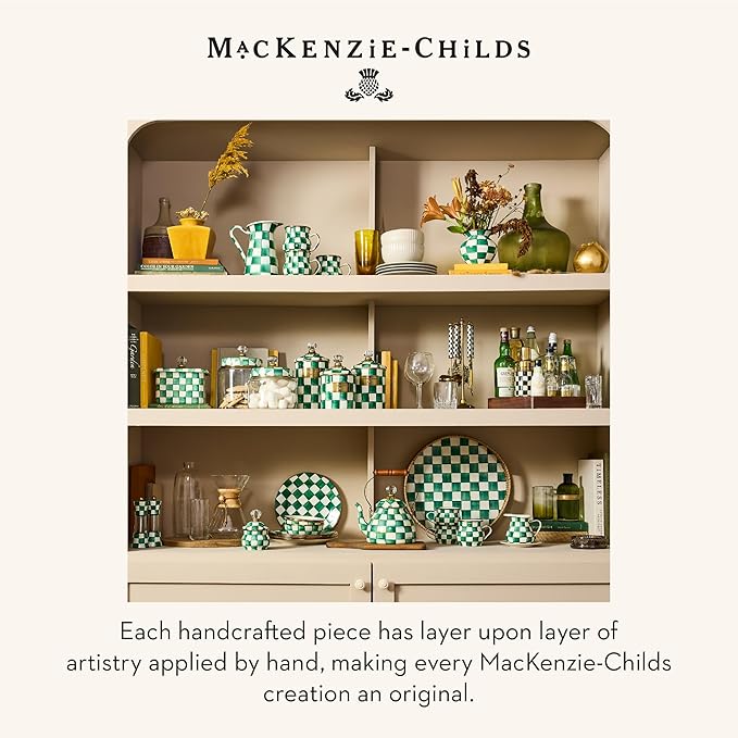 MACKENZIE-CHILDS Set of 2 Tempered Glass Cutting Boards, Countertop Cutting Boards, Green-and-White Emerald Check