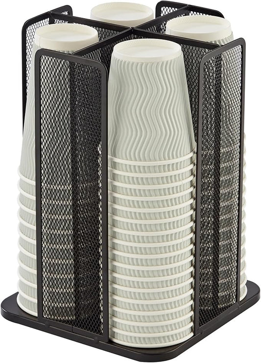 Annova Paper/Plastic Cup and Lid Holder Plastic Storage Organizer, 360°Rotating Coffee Mup Dispenser with 4 Compartments, Multifunctional Storage Rack for Home, Office, Bar, Coffee Shop (Black)