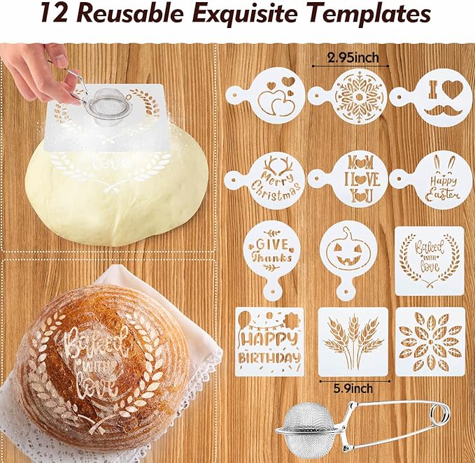 Sourdough Starter Kit,Sourdough Bread Baking Supplies,40oz Sourdough Starter Jar,Banneton Bread Proofing Basket Set with 9" Round & 10" Oval,Sourdough Bread Baking Tools