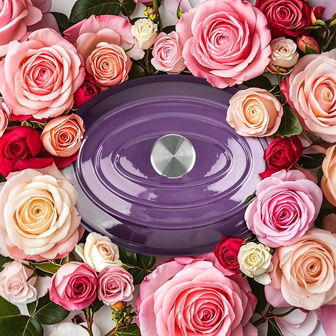 5.5 Quart Oval Enameled Cast Iron Dutch Oven Pot with Lid, Oven Safe up to 550° F & Dishwasher Safe, Sturdy Dutch Oven Cookware (Purple, 5.5 QT)