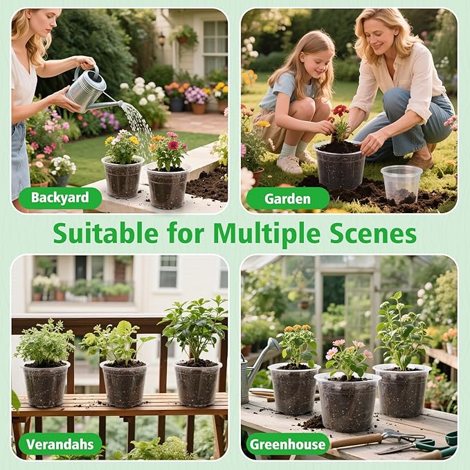 6 Inch Large Clear Nursery Pots with Drainage, 20 Pack Plastic Pots for Plants, Ideal Seedling Pots and Plant Pots for Vegetables, Orchids, Aloe, Indoor Outdoor Use (6 inch-20 Pack)