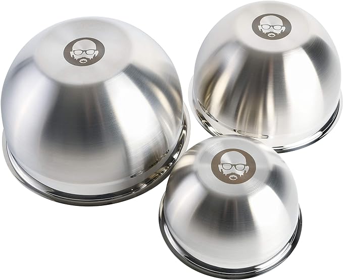Babish 3-Piece Stainless Steel Mixing Bowl Set – Nesting Metal Bowls for Baking, Cooking, and Meal Prep – Durable & Dishwasher Safe
