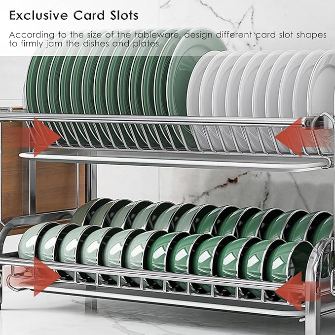 Counter Dish Stainless Steel Dish Drying Rack for Countertop - Rustproof Space-Saving & Multipurpose 3-Tier Dish Rack for Kitchen Counter with Utensil Holder, Large-Capacity Kitchen Organizer