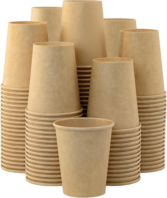 8 oz 200 Pack Disposable Coffee Cups, Bulk Brown Disposable Paper Cups, Coffee Cups for Hot Tea, Chocolate and Cold Drinks