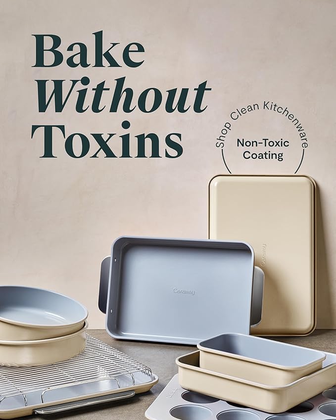Caraway Nonstick Rectangle Baking Pan Set – 2x 9" x 6.5" & 1x 9" x 13" - Non-Toxic, PTFE & PFOA Free – Aluminized Steel Core – Deep Ceramic Baking Pan for Casseroles, Lasagna & More - Black